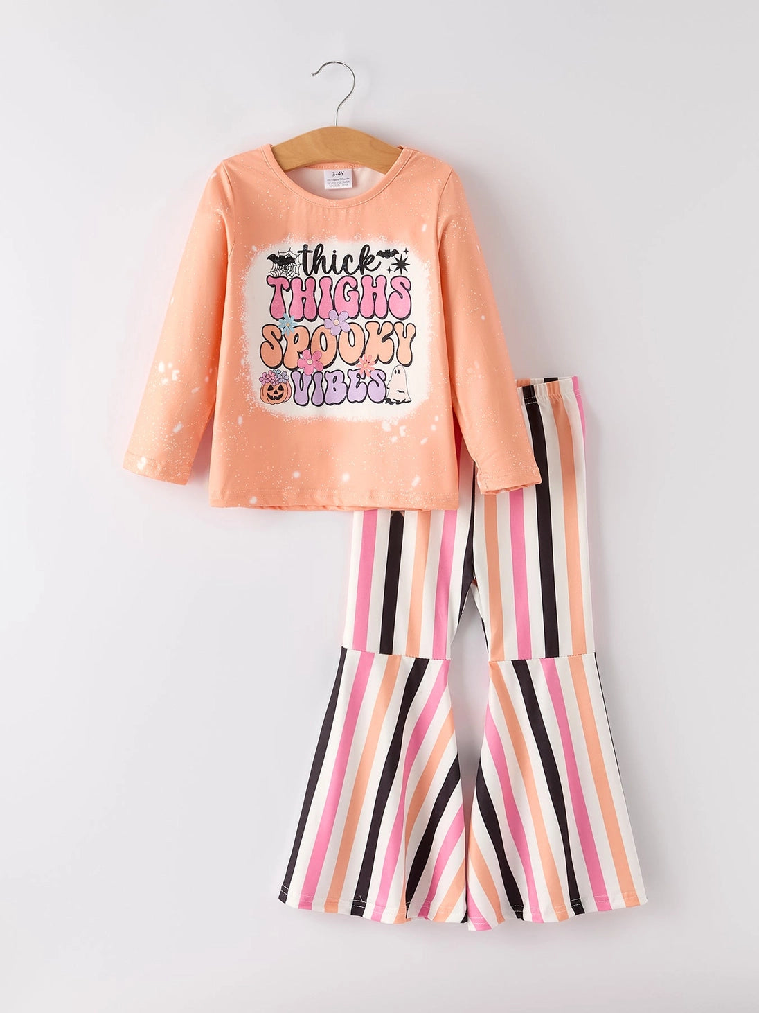 Bleached Thick Thighs Spooky Vibes Top W/ Striped Bells