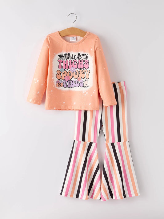 Bleached Thick Thighs Spooky Vibes Top W/ Striped Bells