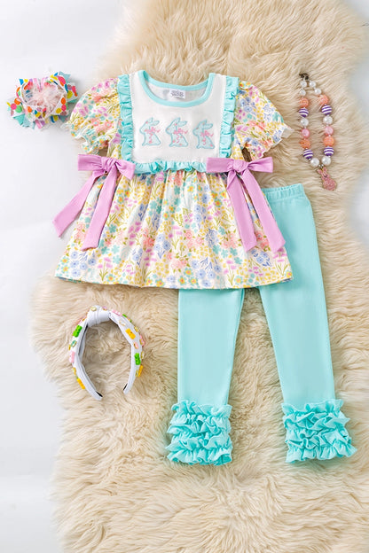 Floral Easter Applique Top W/ Ruffle Leggings