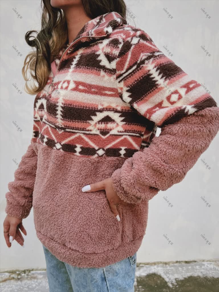 Aztec Whistle Print Quarter Zip Jacket
