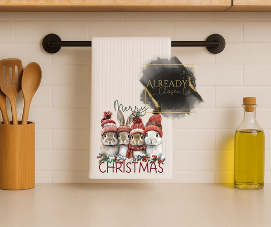 Tea Towel - 4 Bunnies Christmas