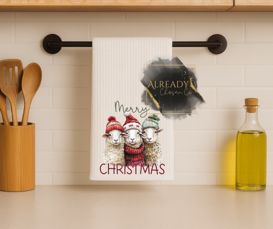 Tea Towel - 3 Christmas Sheep