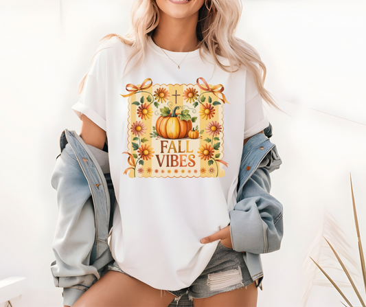 Fall Vibes Striped Floral Pumpkin TShirt