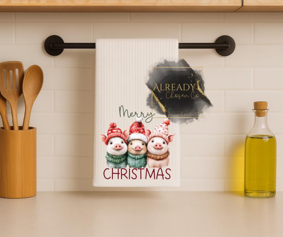 Tea Towel - 3 Piggies Christmas
