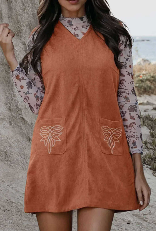 Corduroy Western Embroidered Dress