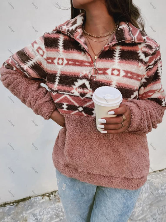 Aztec Whistle Print Quarter Zip Jacket