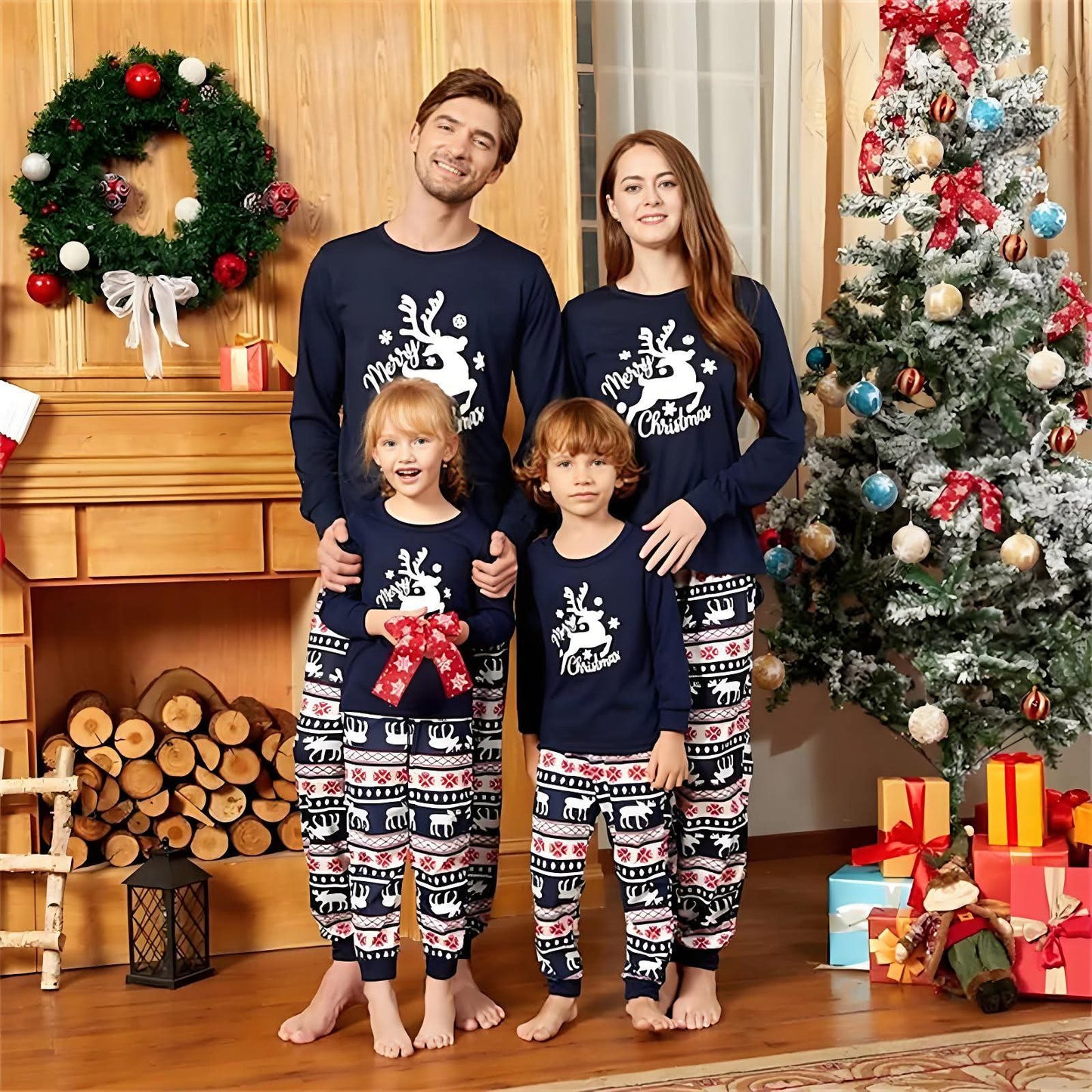 Merry Christmas White Deer Navy Jammies