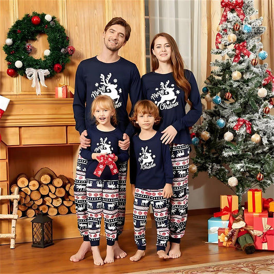 Merry Christmas White Deer Navy Jammies