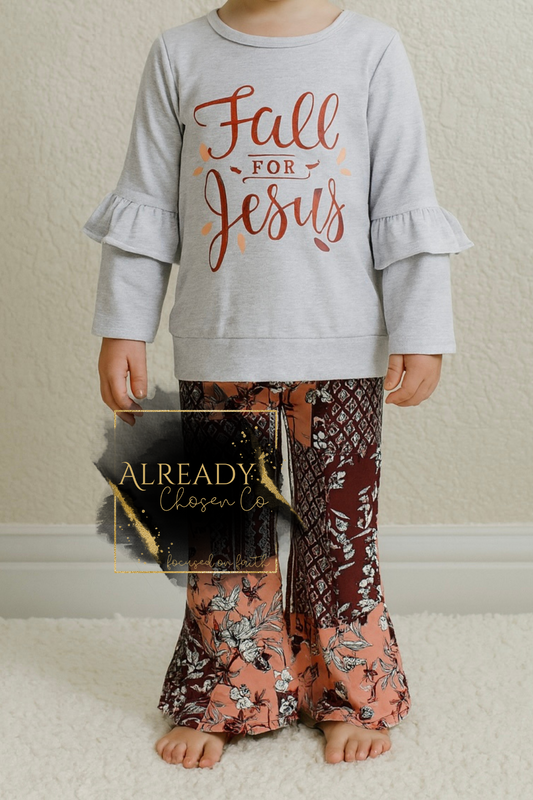 Fall For Jesus Grey Top W/ Patchwork Pants