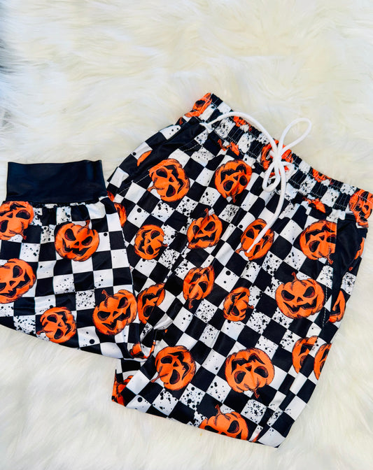 Boys Pumpkin Checkered Joggers