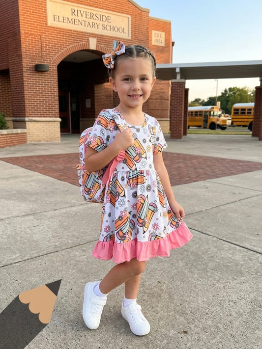 *SALE* B2S Pencil Grey + Pink Twirl Dress