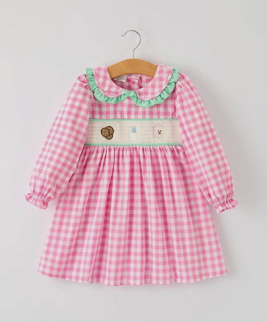 Cookies Milk Santa Pink Plaid Hand Smocked Dress