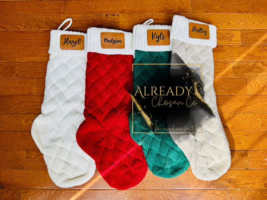 Knit Leather Patch Christmas Stocking