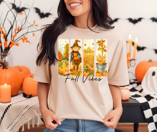 Fall Vibes Scarecrow Field Of Leaves TShirt