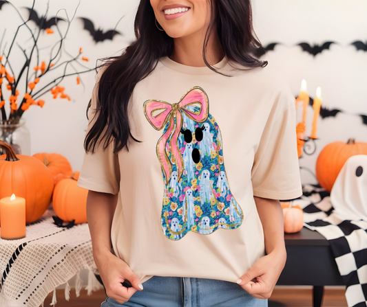 Floral Ghost Pink Bow Sand TShirt
