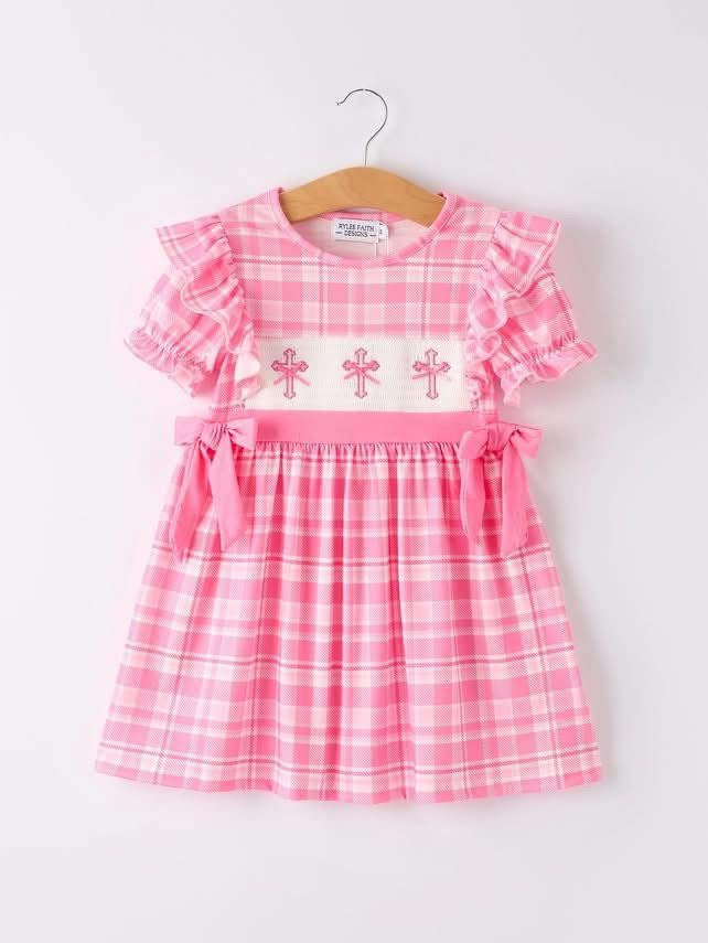 Pink Plaid 3 Cross Smock Dress