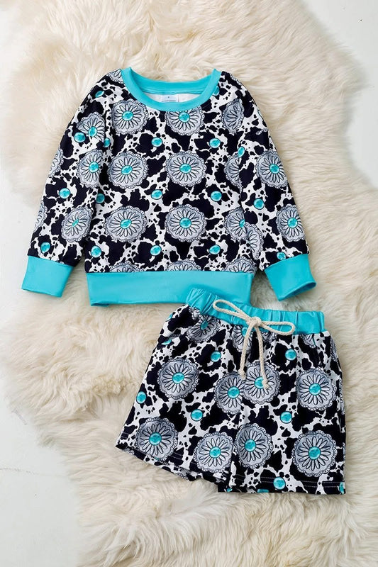 Western Concho Cow Print Top W/ Shorts