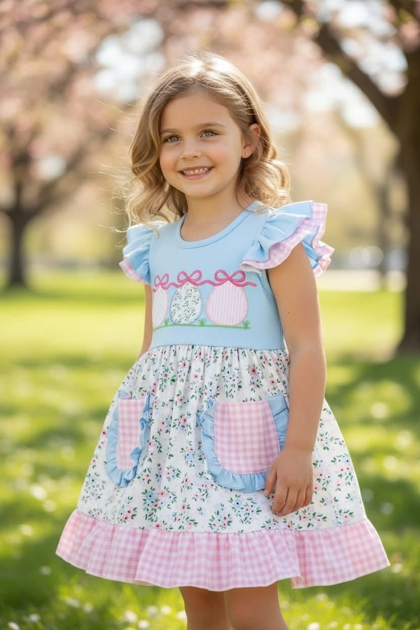 Appliqué Embroidery 3 Easter Eggs Dress