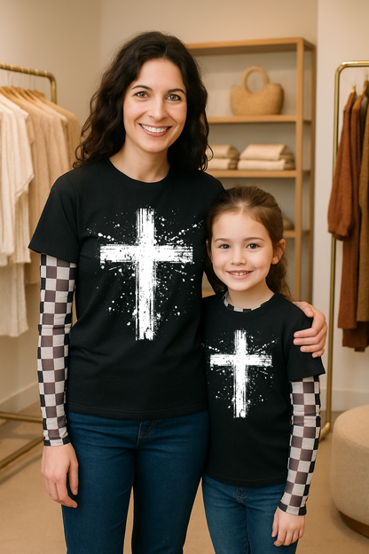 Mommy & Me Long Sleeve Checkered Mesh Top