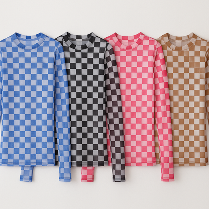 Mommy & Me Long Sleeve Checkered Mesh Top