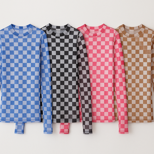 Mommy & Me Long Sleeve Checkered Mesh Top