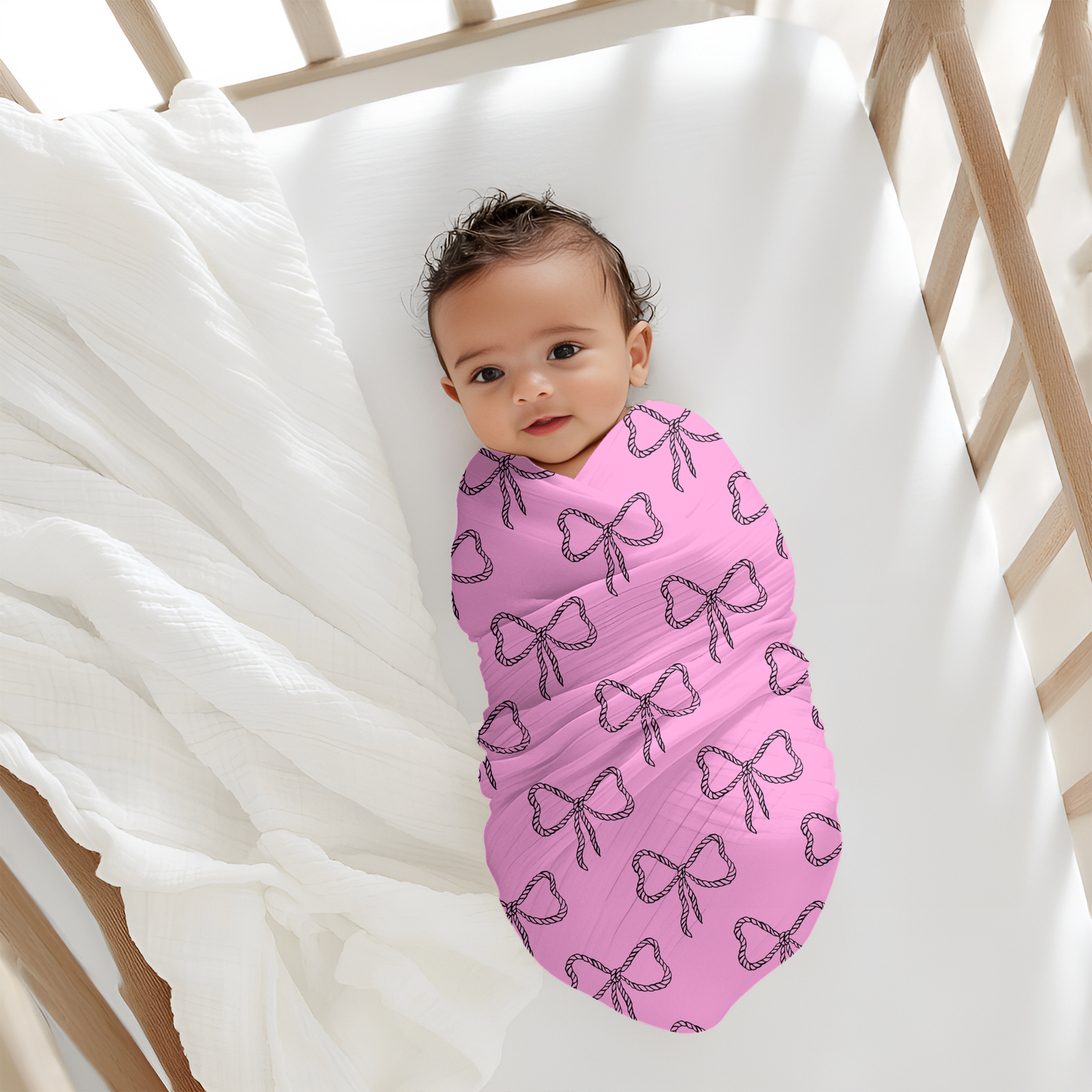 Rope Bow Baby Swaddle W/ Hat + Headband