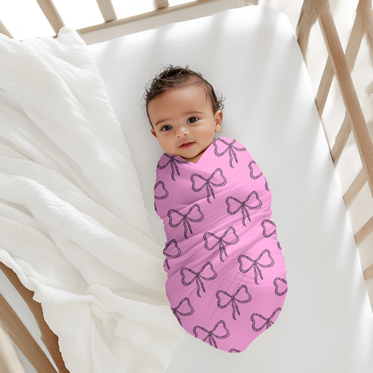 Rope Bow Baby Swaddle W/ Hat + Headband