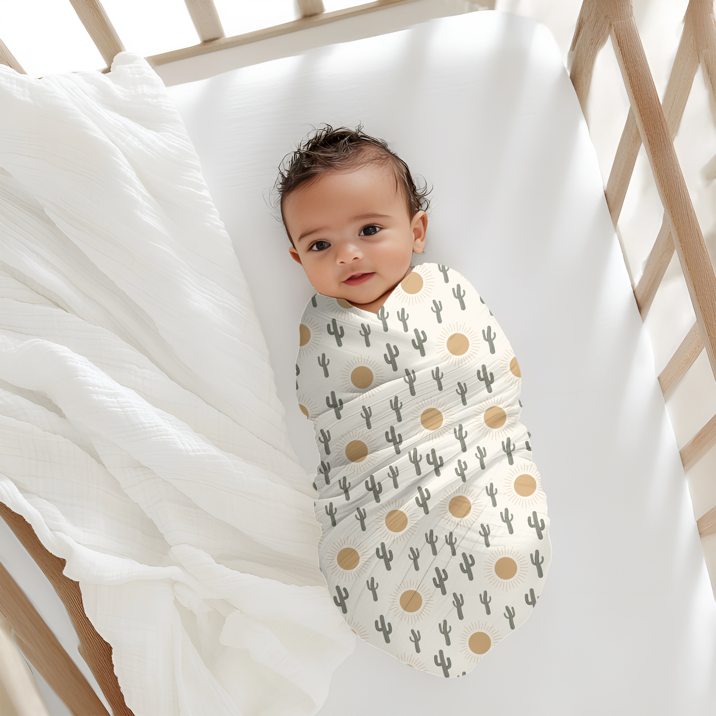 Cactus Sunshine Boho Baby Swaddle W/ Hat + Headband