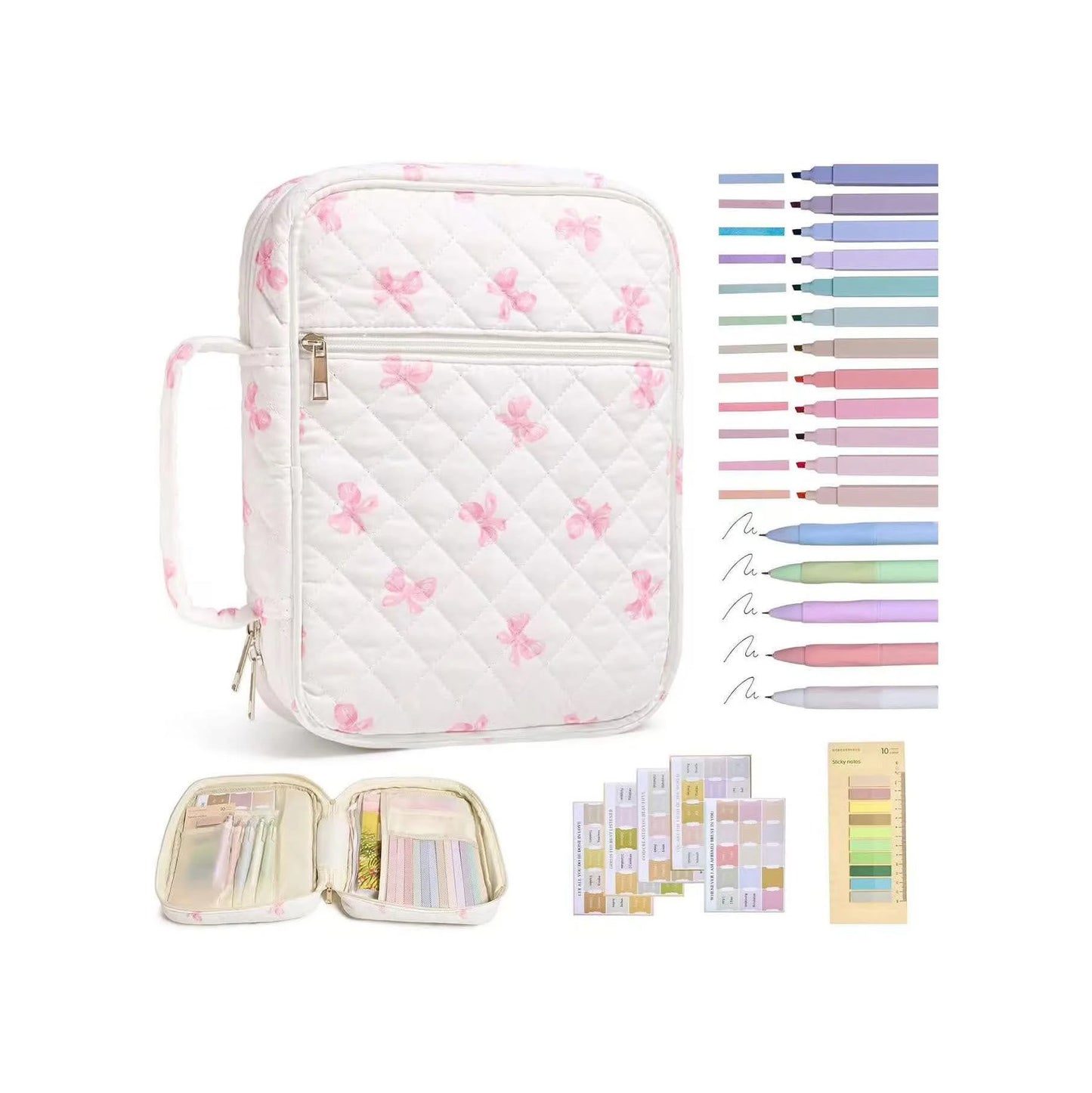 White + Pink Bows Bible Cover W/ Accessories