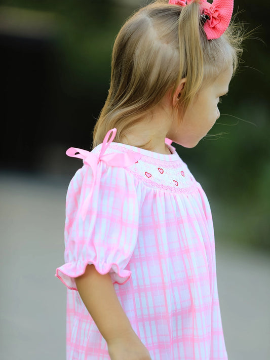 Pink Plaid Smock Heart Dress