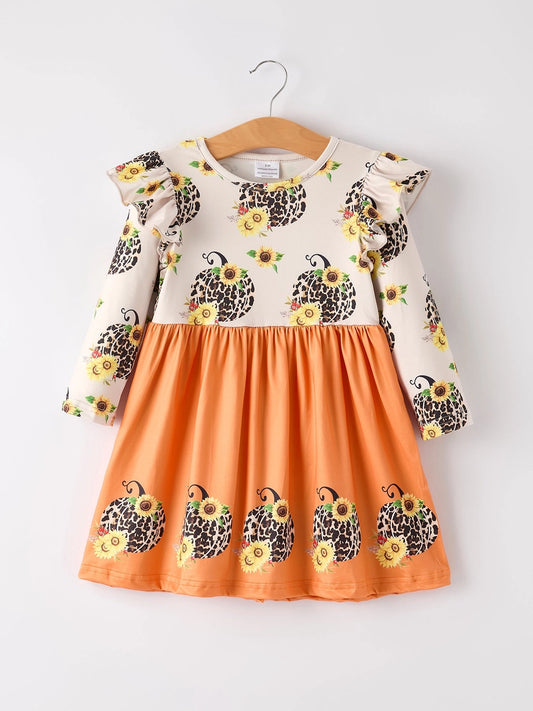 Sunflower Leopard Pumpkin Long Sleeve Dress