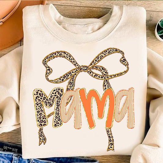 Nana (OR OTHER NAME) Leopard Bow Crewneck Sweatshirt